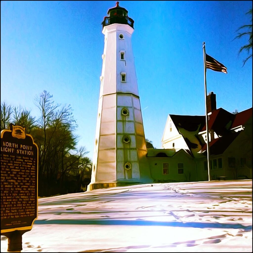 Picture of North Point Lighthouse, most northern point of Milwaukee Bay.